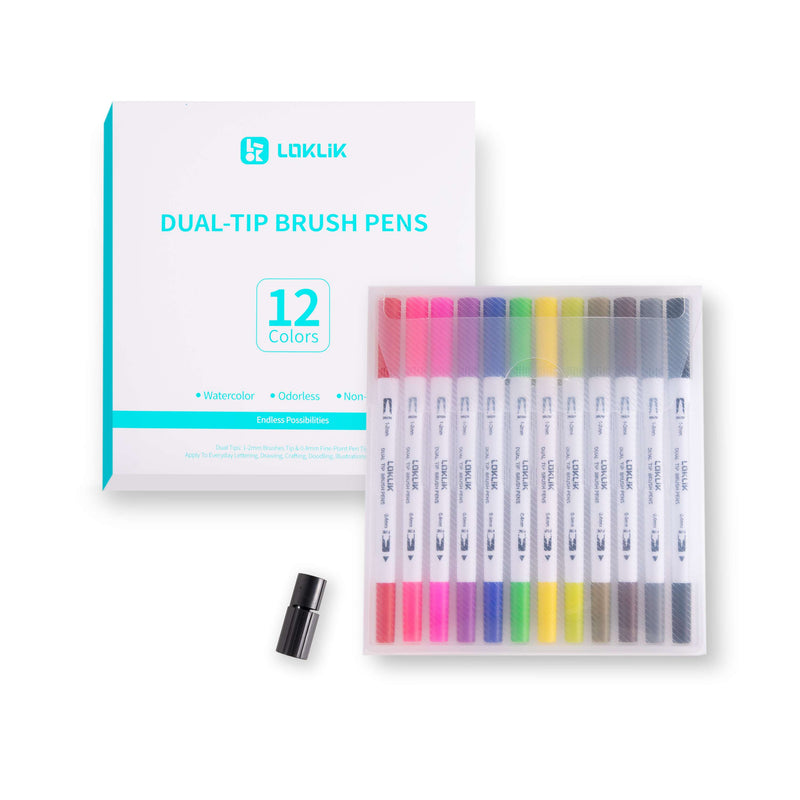 LOKLiK Dual Tip Brush Pens - 12 Colors